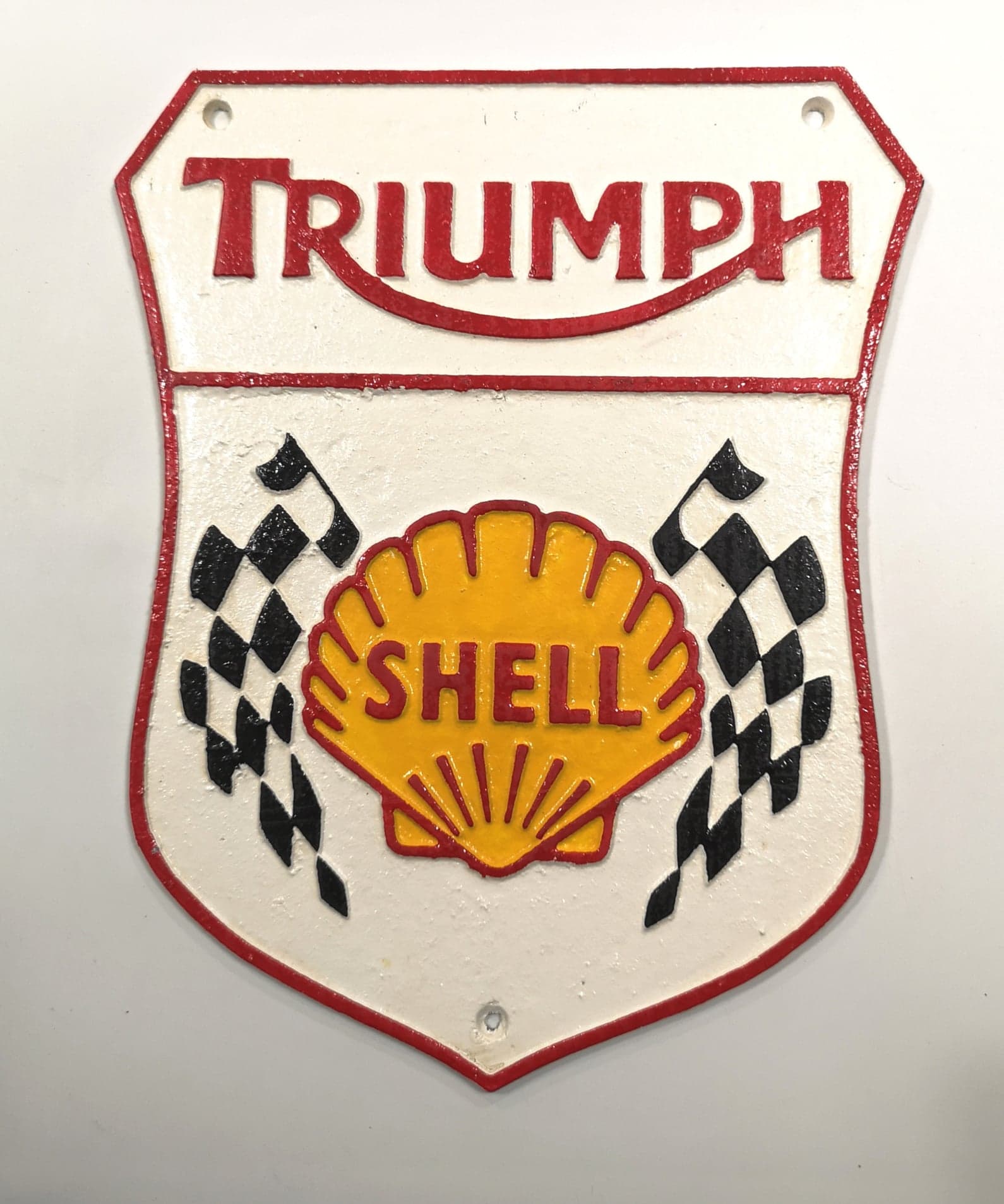 Triumph Shell Type N Cast Iron Vintage Garage Advertising Sign 28cm x 22cm